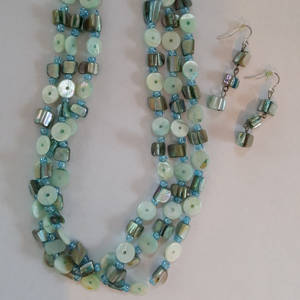 Blue, Green Necklace & Earrings Set